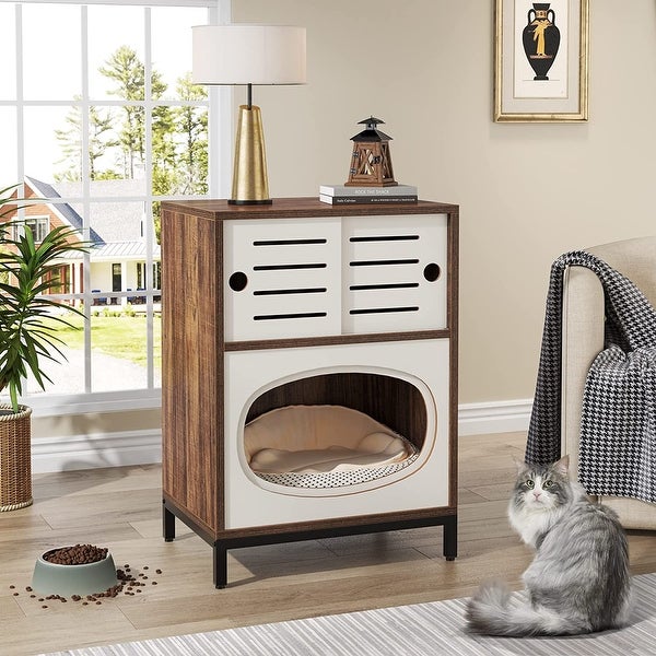 Hidden Cat Litter Box Furniture with Doors Storage