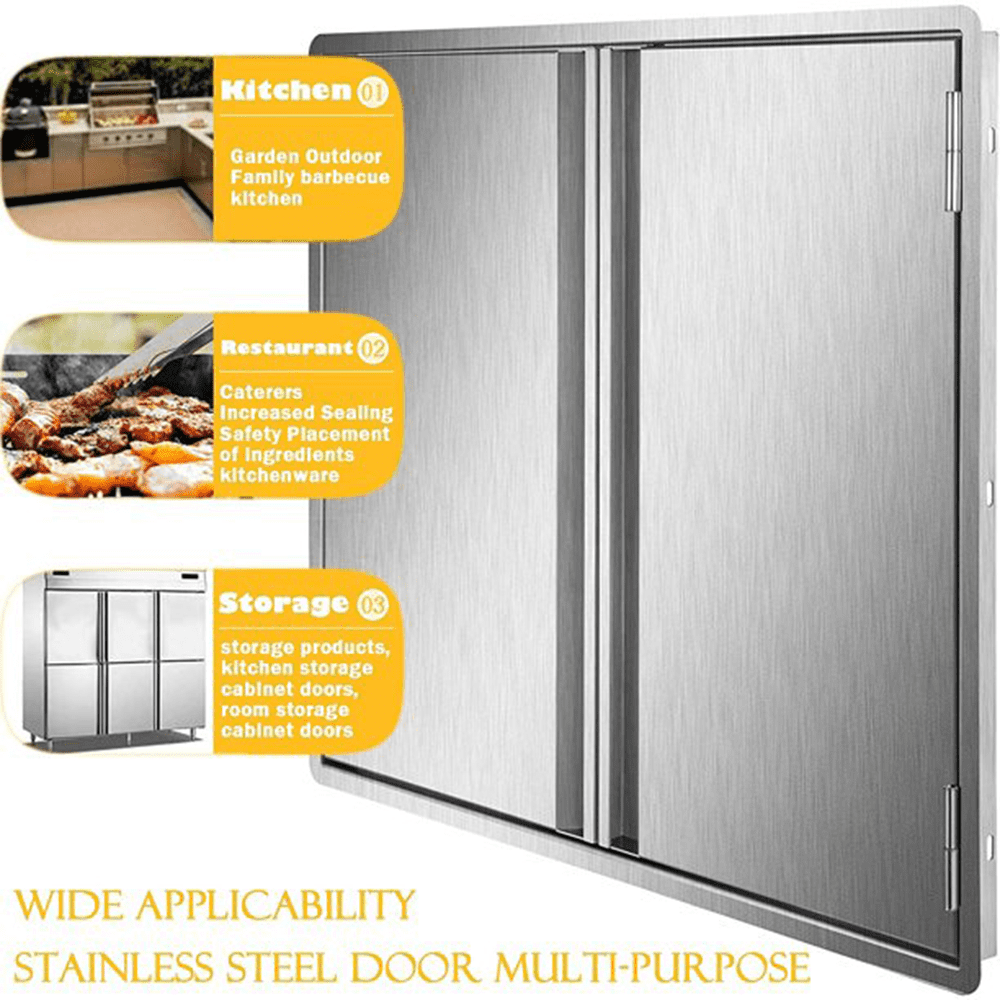 Marada BBQ Access Door 24" W x 24" H， Double 304 Stainless Steel Outdoor Kitchen Double Doors for BBQ Island, Outside Cabinet, Grilling Station, Outdoor Kitchen Premium Invisible Handle