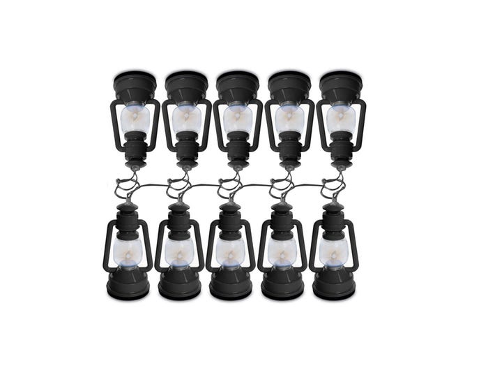 Alpine 10pc Kerosene Lamp String Lights with Warm White LEDs， 8 light functions - COR262WW