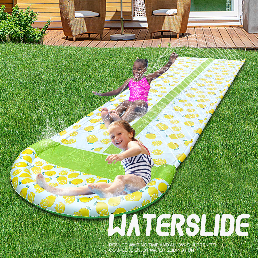 15.7 FT Double Lawn Slide Water Spraying Slip and Slide, Giant Backyard 15.7 Feet Slide with 2 Inflatable Sliding Body Boards and Built in Sprinkler, Outdoor Wet Summer Fun or Snow Sledge