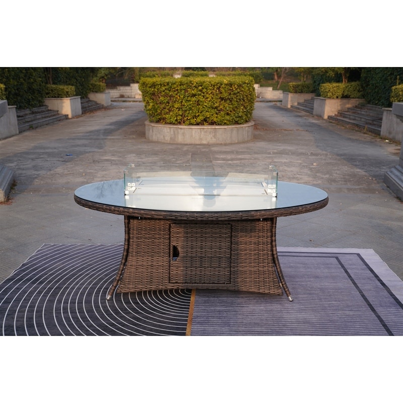 Ellington Outdoor Oval Wicker Firepit Table