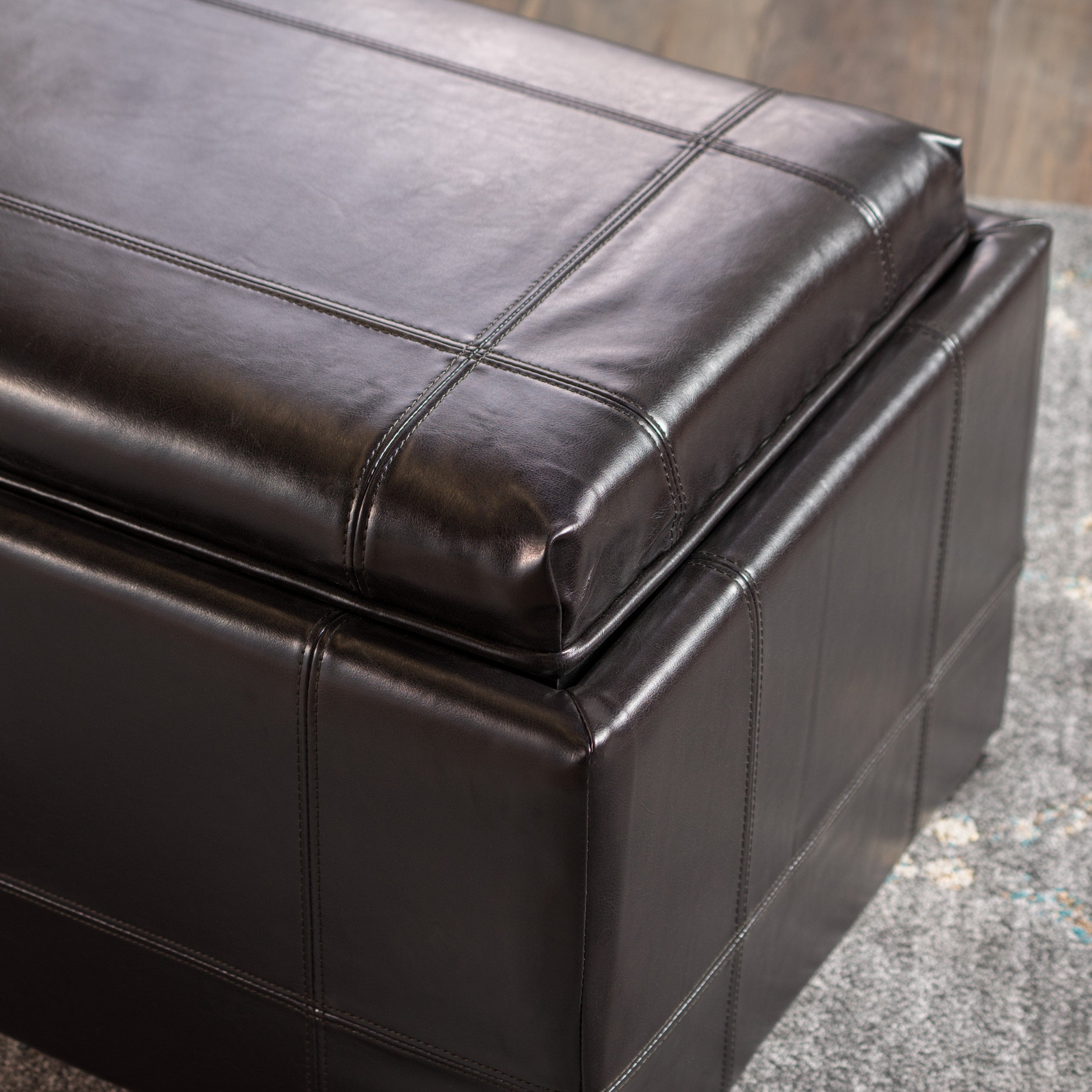 Five Brooks Espresso Brown Leather Ottoman Set (Set of 3)