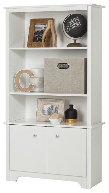 South Shore Vito 3 Shelf Bookcase With Doors  Pure White   Transitional   Bookcases   by Homesquare  Houzz