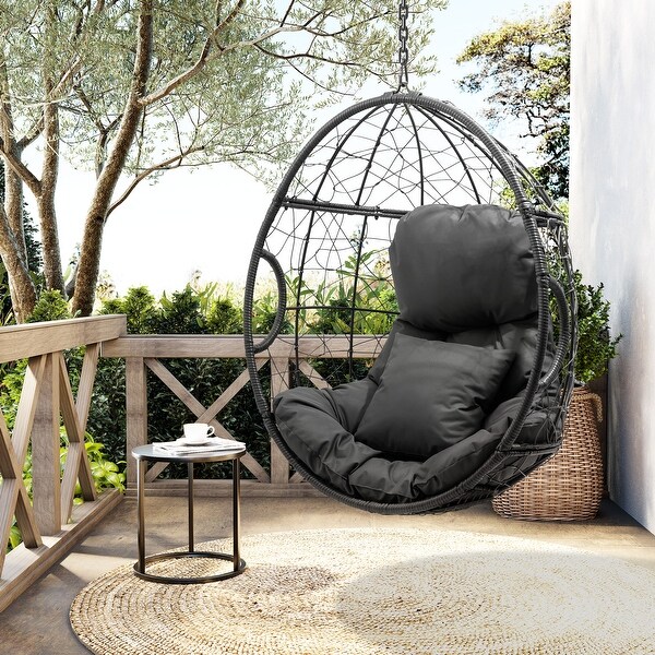 Patio Wicker Egg Chair or PE Rattan Basket Swing Chair Hanging Chair with Cushion