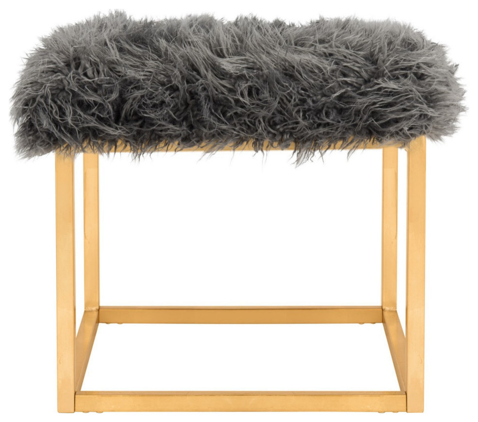 Windel Contemporary Glam Faux Sheepskin Square Ottoman  Gray   Contemporary   Footstools And Ottomans   by Rustic Home Furniture Deco  Houzz