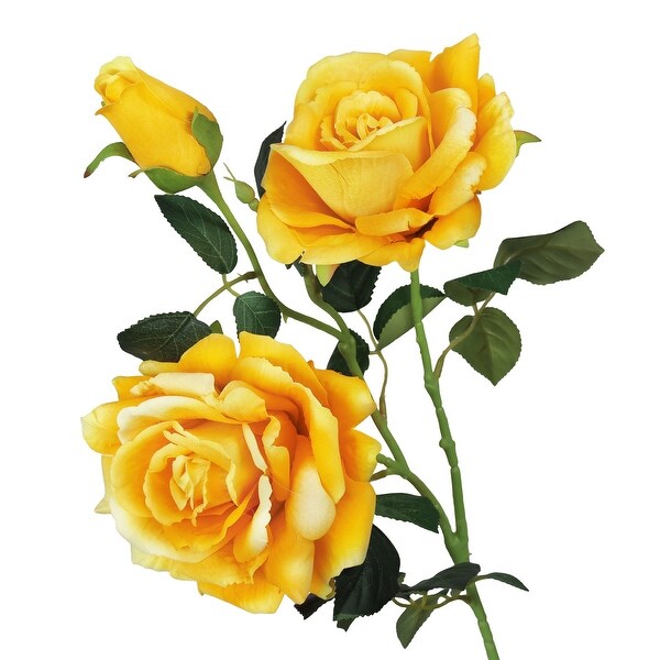 Set of 2 Honey Yellow Artificial Velvet Elegant Rose Flower Stem Spray 32in