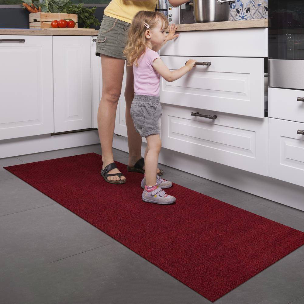 Ottomanson Scrabe Rib Waterproof Non-Slip Rubber Back Runner Rug 2 ft. W x 6 ft. L Red Polypropylene Garage Flooring SRT700-2X6