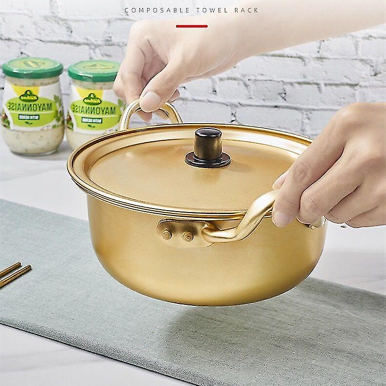 Korean Instant Noodle Pot Small Cooking Pot Double Ear Soup Pot Instant Noodle Pot Cooking Pot Yellow Aluminum Korean Ramen Pot