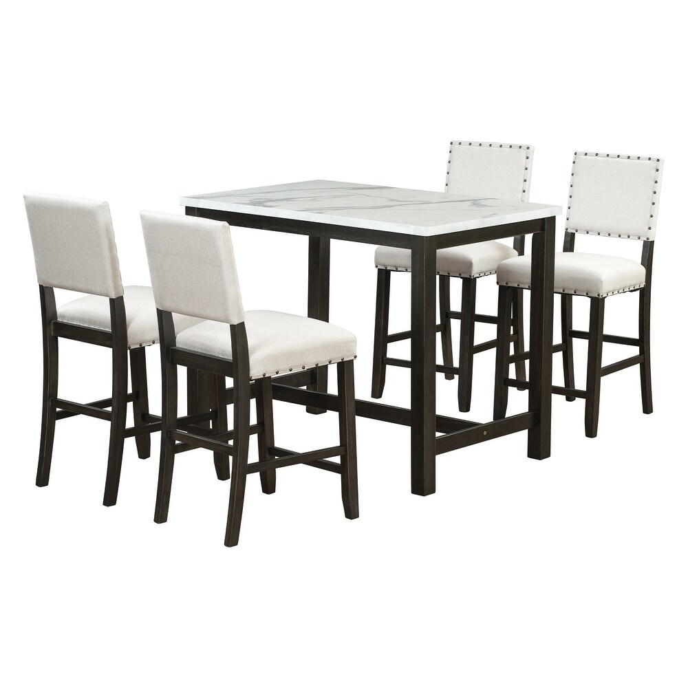 5 Piece Counter Height Dining Table Set with 4 Upholstered Chairs