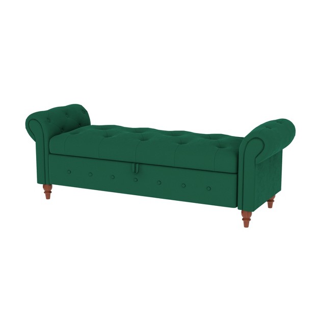 Button tufted Large Storage Ottoman Upholstered Velvet Bench Features Rolled Arms Window Seating And Solid Wood Legs maison Boucle