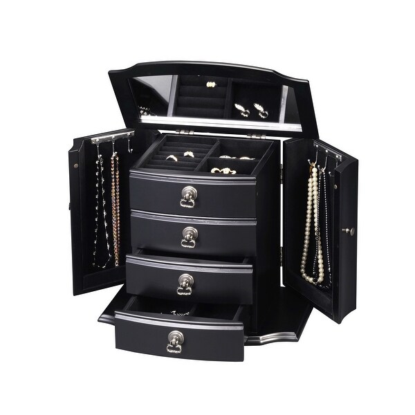 Black Wooden 4-drawer Jewelry Box - - 36612306