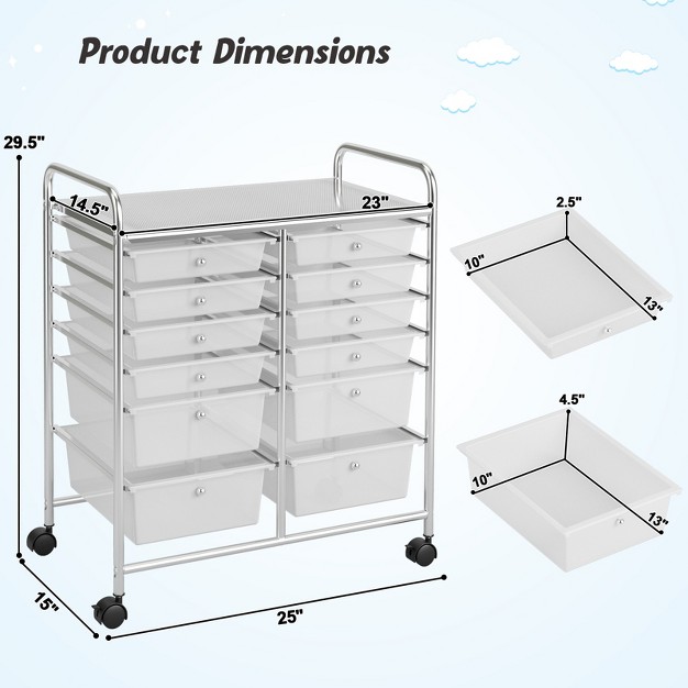 Tangkula 12 drawers Rolling Storage Cart With Organizer Top