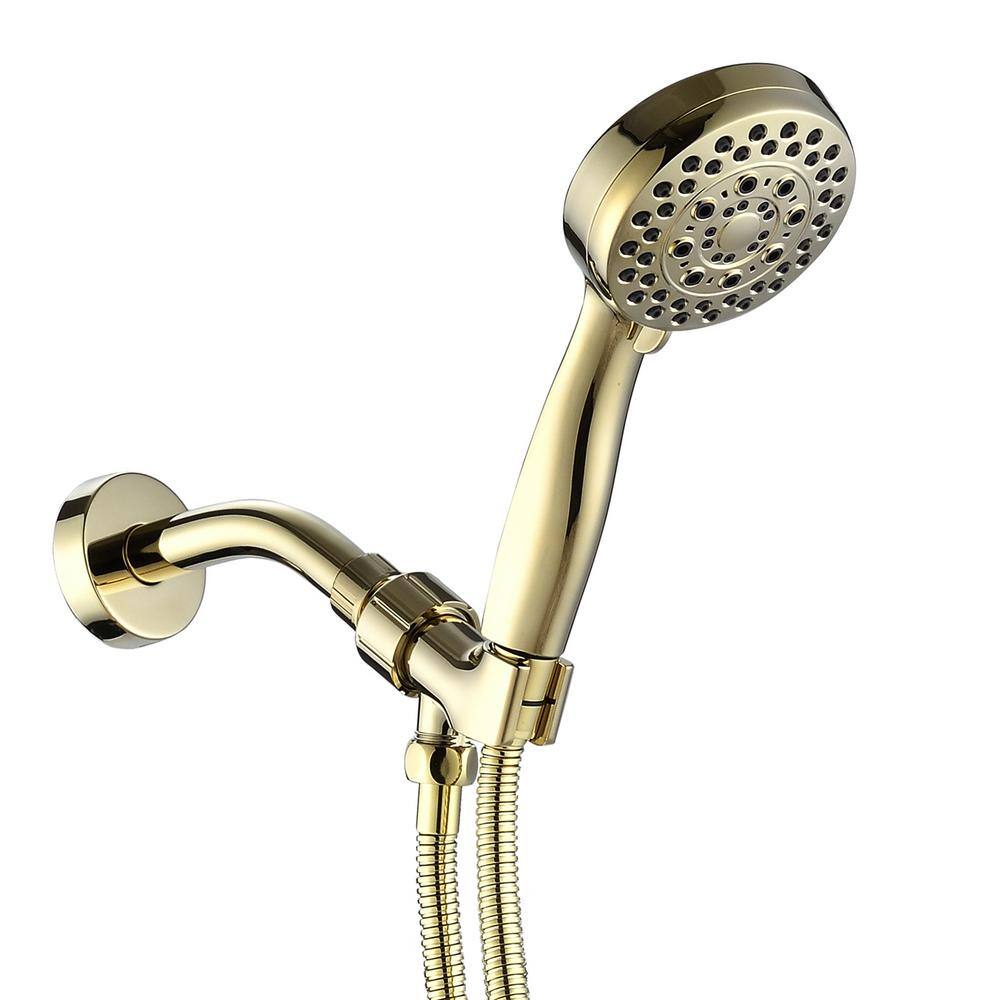 Tahanbath 5-Spray Patterns Showerhead Face Diameter 3.5 in. Wall Mount Handheld Shower Head with 59 in . Hose in Polished Golden MS-5B002PG-KXC