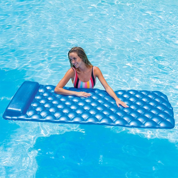 Kelsyus 72 Inch Laguna Lounger Portable Roll Up Foam Floating Mat With Built In Oversized Pillow For Swimming Pool Lake Beach Blue 2 Pack