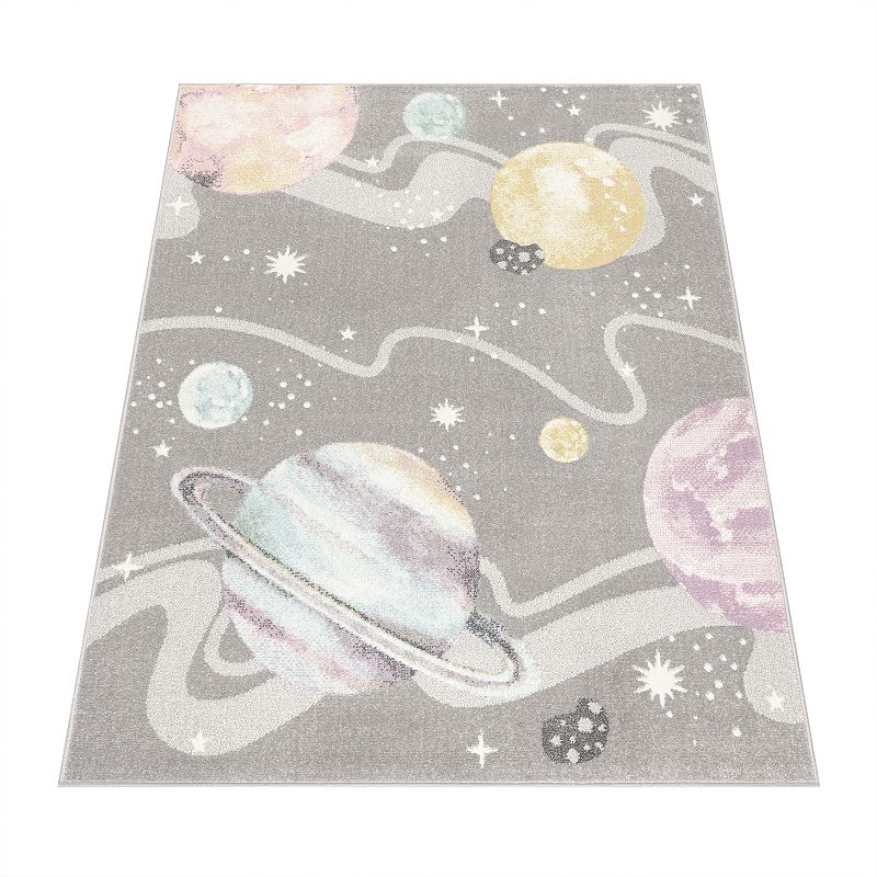 Kids Rug Nino Space with Planets and Stars in Pastel Colors