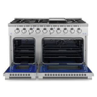 Cosmo 48 in. 5.5 cu. ft. Gas Range with 8 Burners  Cast Iron Grates in Stainless Steel with Black Custom Handle and Knob Kit COS-2PKG-175