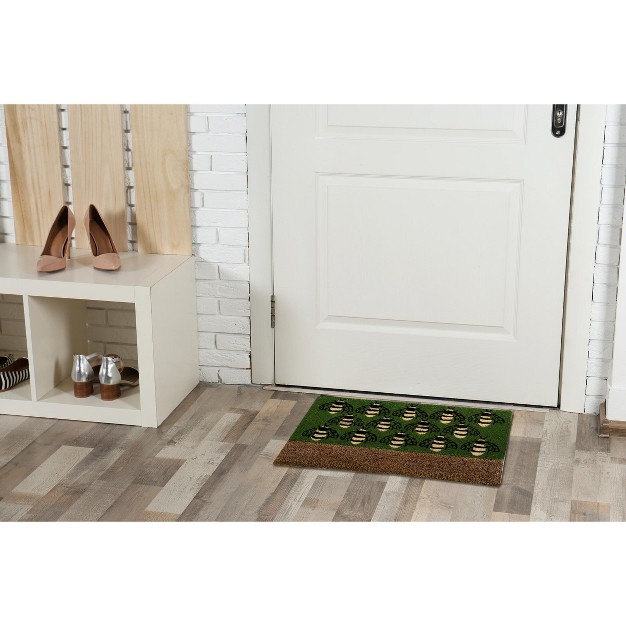 Busy Bees Boot Scrape Bumble Bee Rectangle Indoor And Outdoor Coir Door Welcome Mat Green