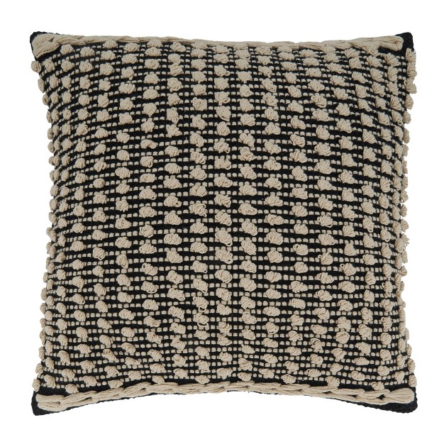 Oversize Cotton With Knotted Design Square Throw Pillow Cover Black white Saro Lifestyle