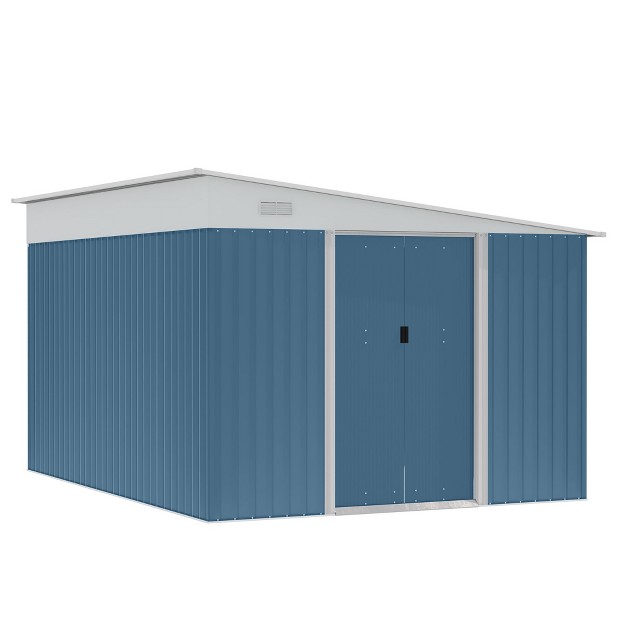 Outsunny 11 x27 X 9 x27 Steel Garden Storage Shed Outdoor Metal Lean To Tool House With Double Sliding Lockable Doors amp 2 Air Vents