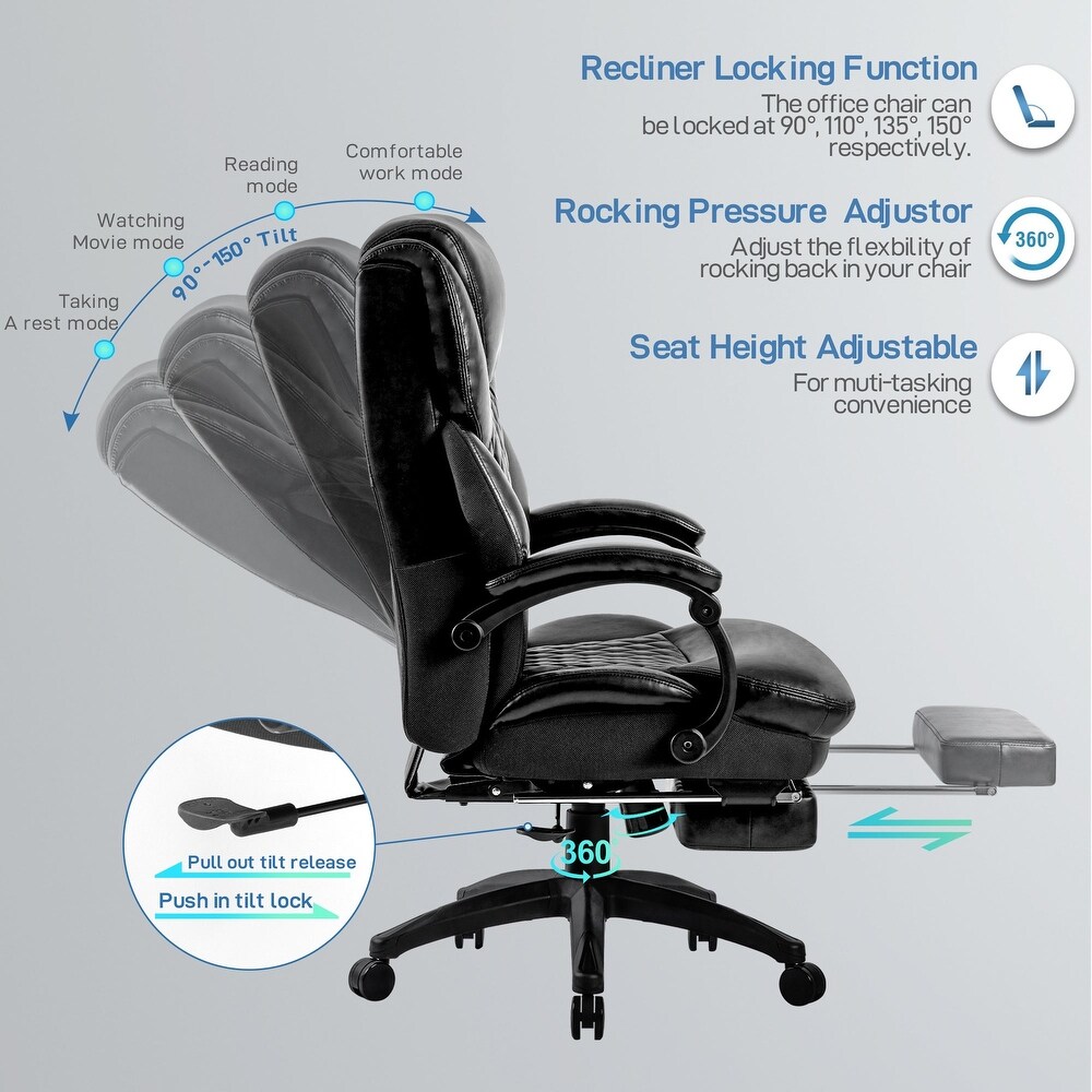 Ergonomic Adjustable Height Black Bonded Leather Swivel Office Chair