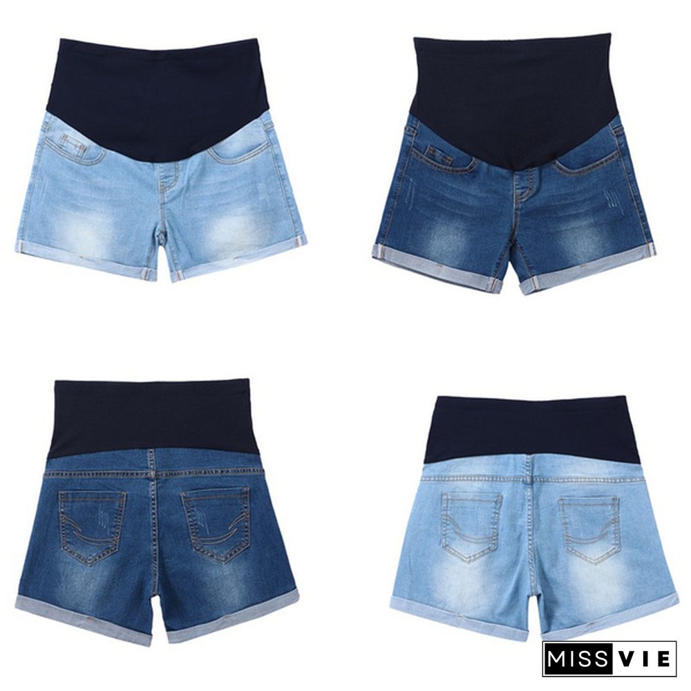 Summer Pregnant Women Denim Shorts Maternity Casual Elastic Waist Belly Shorts