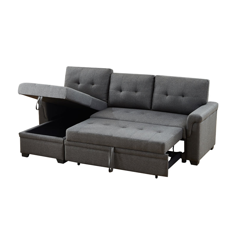 Pemberly Row Linen Fabric Reversible Sleeper Sofa Storage Chaise in Gray