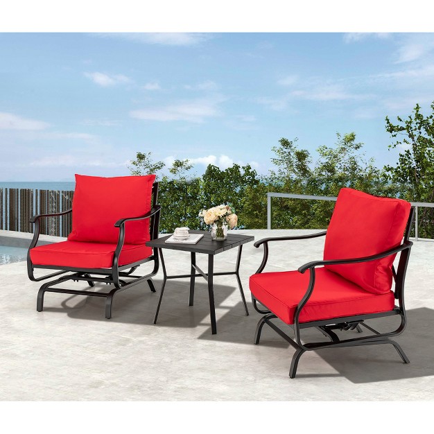 Tangkula 3pcs Outdoor Rocking Chair Set Patio Conversation Bistro Set W Red Cushions