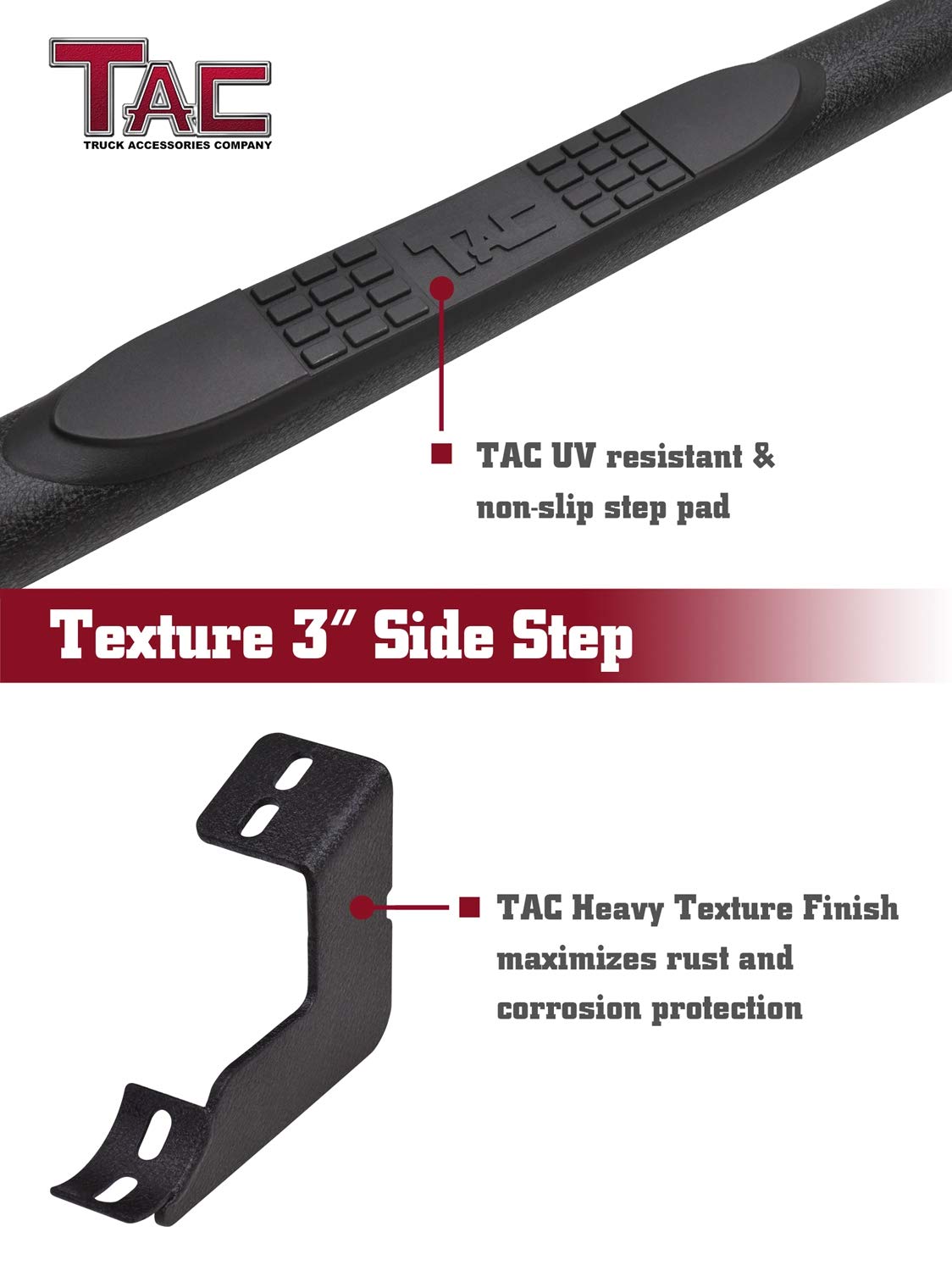 TAC Side Steps Running Boards Fit 2005-2023 Nissan Frontier Crew Cab /2005-2012 Suzuki Equator Crew Cab Truck Pickup 3” Texture Black Side Bars Nerf Bars Off Road Accessories