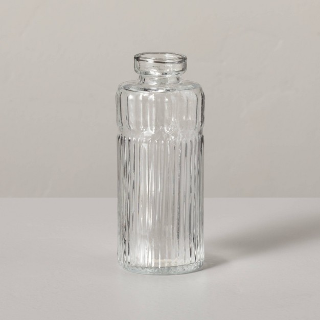 Ribbed Clear Glass Bud Vase With Magnolia