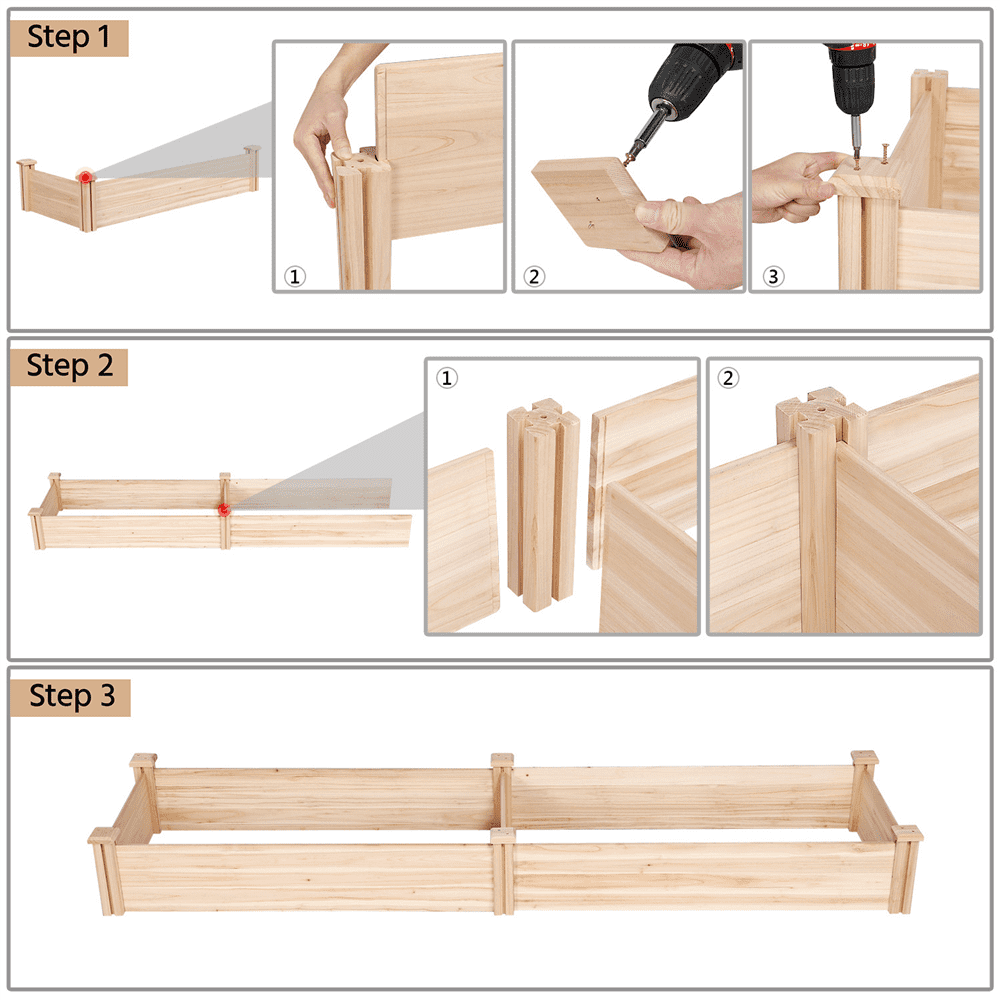 Easyfashion Wooden Raised Garden Bed Divisible Green Fence Planter Box, Natural Wood