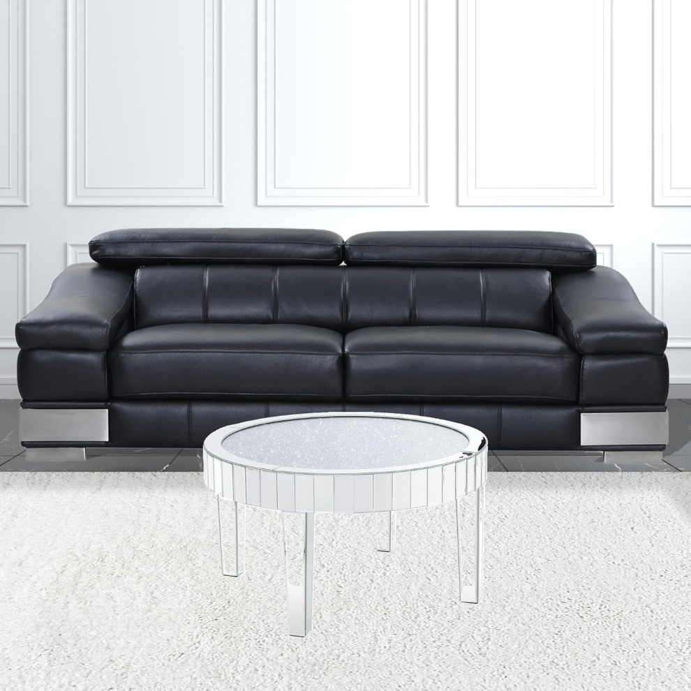 Contemporary Coffee Table  Mirrored Design With Round Sparkling Faux Crystal Top   Contemporary   Coffee Tables   by Decor Love  Houzz