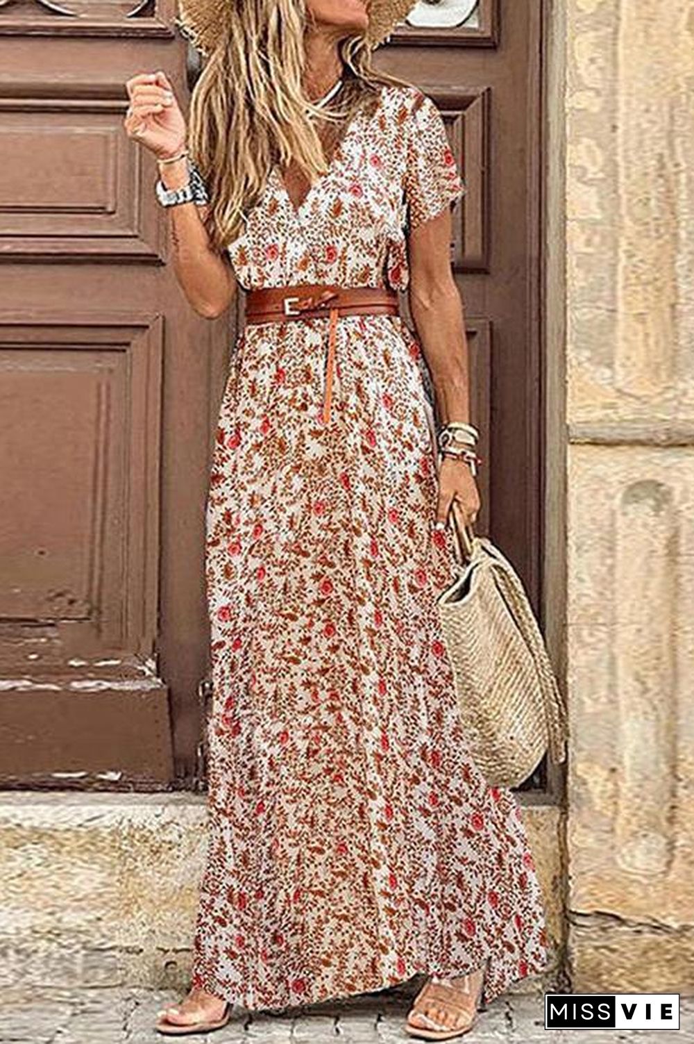 Print Short Sleeve Maxi Dress