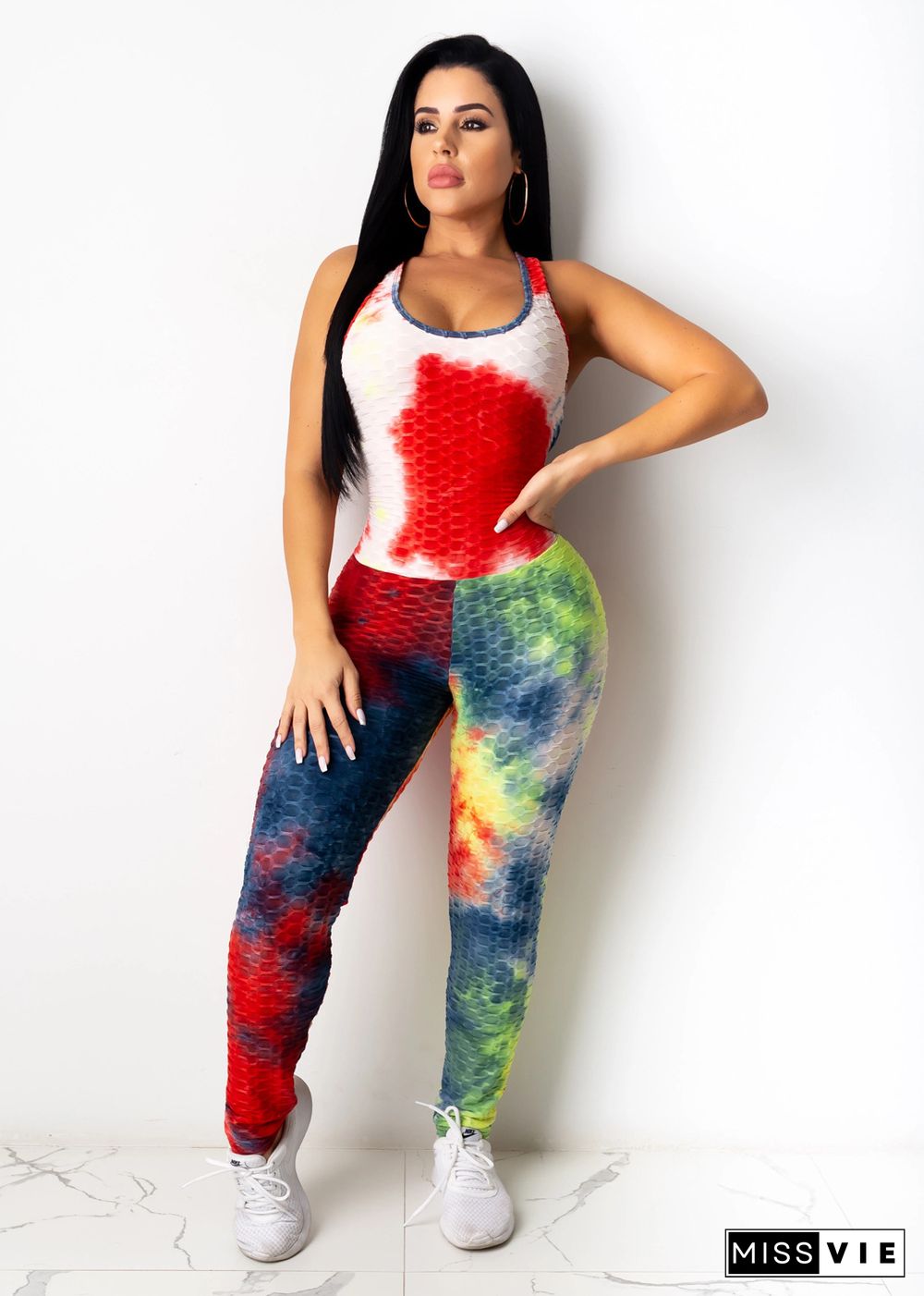 Hot Style Tie-dye Printed Sleeveless Jumpsuit