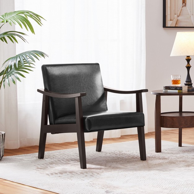 Yaheetech Modern Faux Leather Upholstered Armchair Accent Chair With Solid Wood Legs