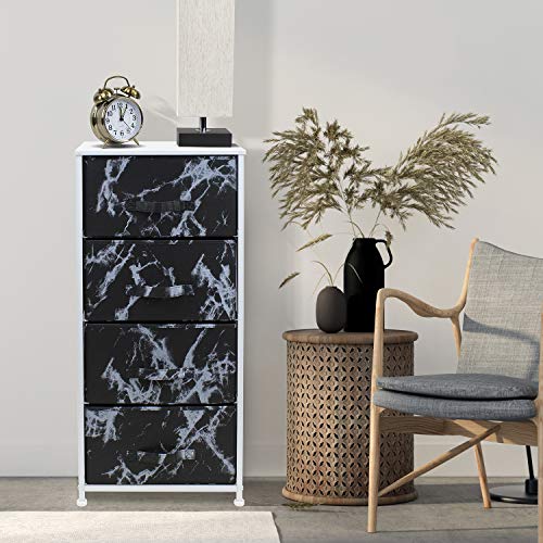 Sorbus Nightstand with 4 Drawers- White Frame, Black Marble Drawers