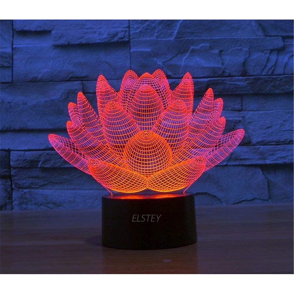 Blooming Lotus 3d Model Visual Optical Illusion 7 Color Change Touch Switch Nightlight Led Desk Lamp