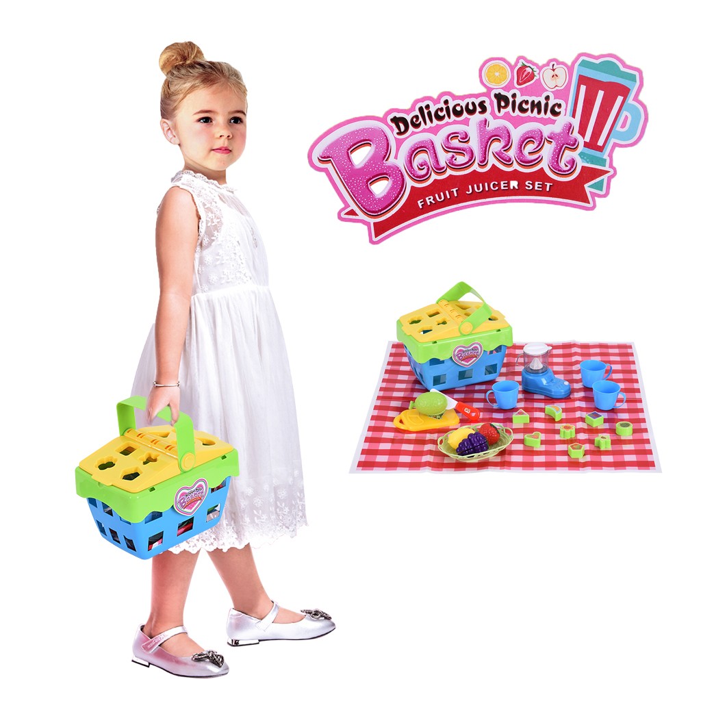 Role-playing delicious picnic basket toy puzzle building block set， suitable for children， contains various accessories， multi-function game