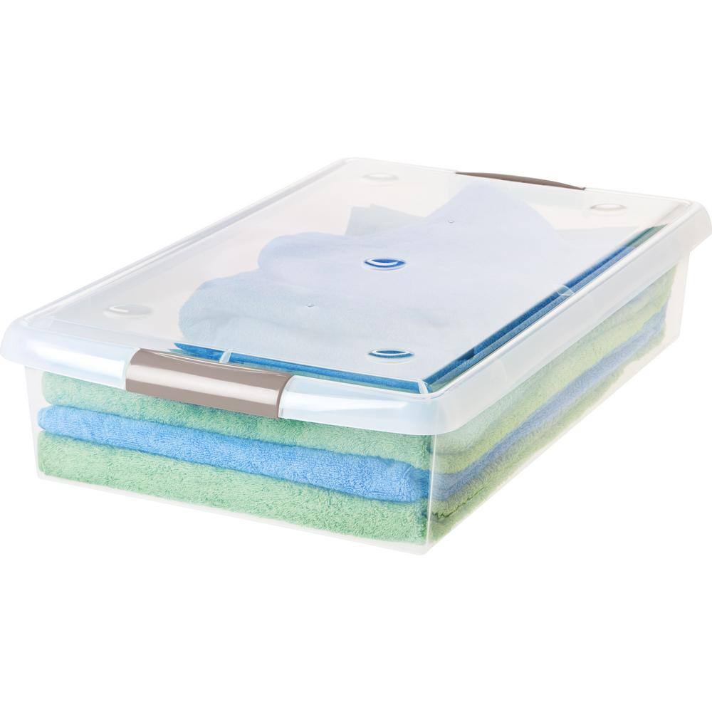 IRIS 40-Qt. Underbed Store and Slide Storage Box in Clear Tan Handle 170291
