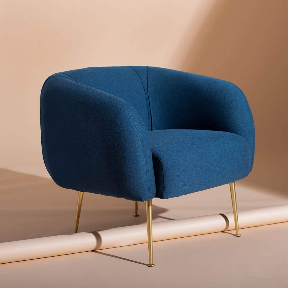 Accent Chair With Golden Metal Legs  Plush Upholstered Seat   Midcentury   Armchairs And Accent Chairs   by Decorn  Houzz