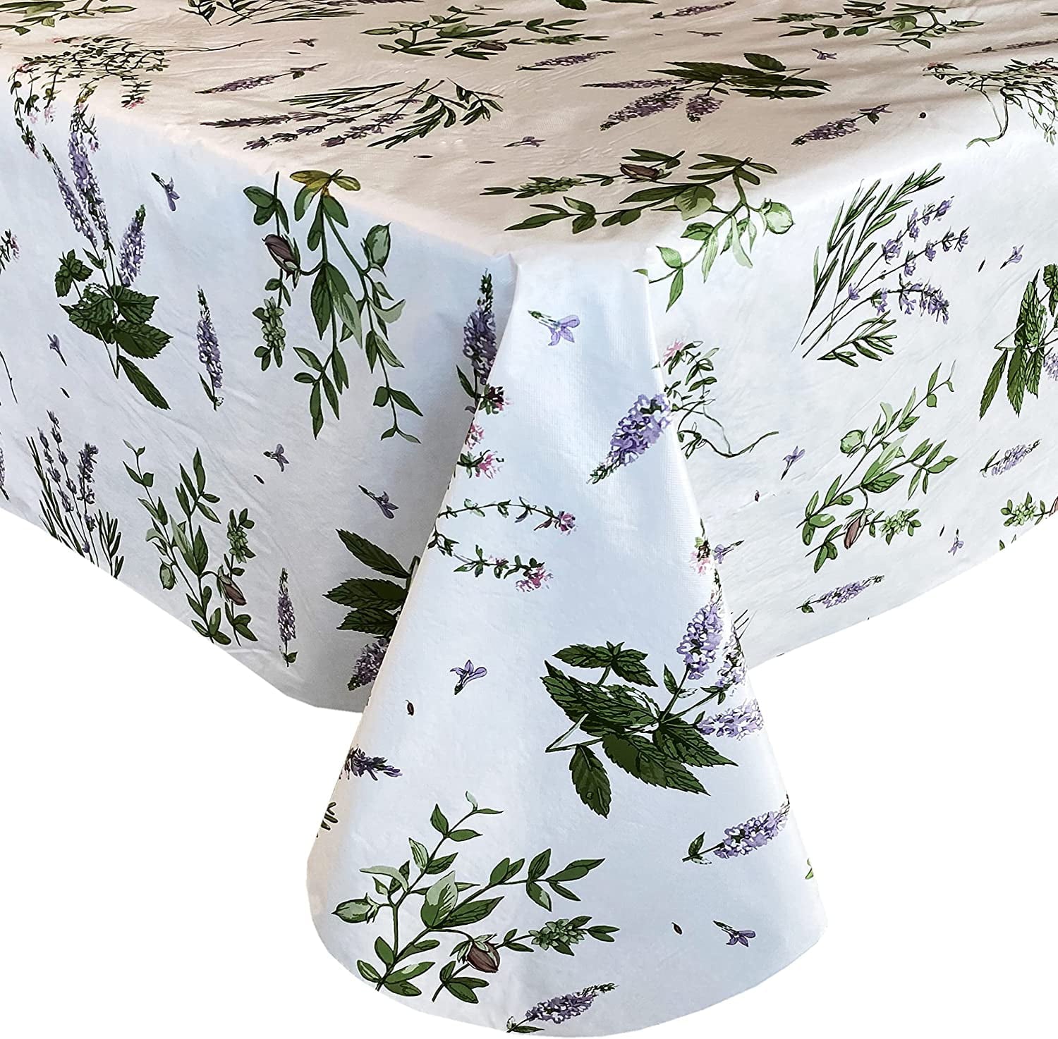 Newbridge Herb Garden Floral Kitchen Design Flannel Backed Vinyl Tablecloth， 60” x 120” Oblong/Rectangle