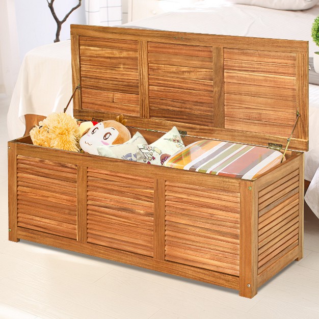 Costway 47 Gallon Deck Storage Acacia Wood Organization Toys Cushions Tools