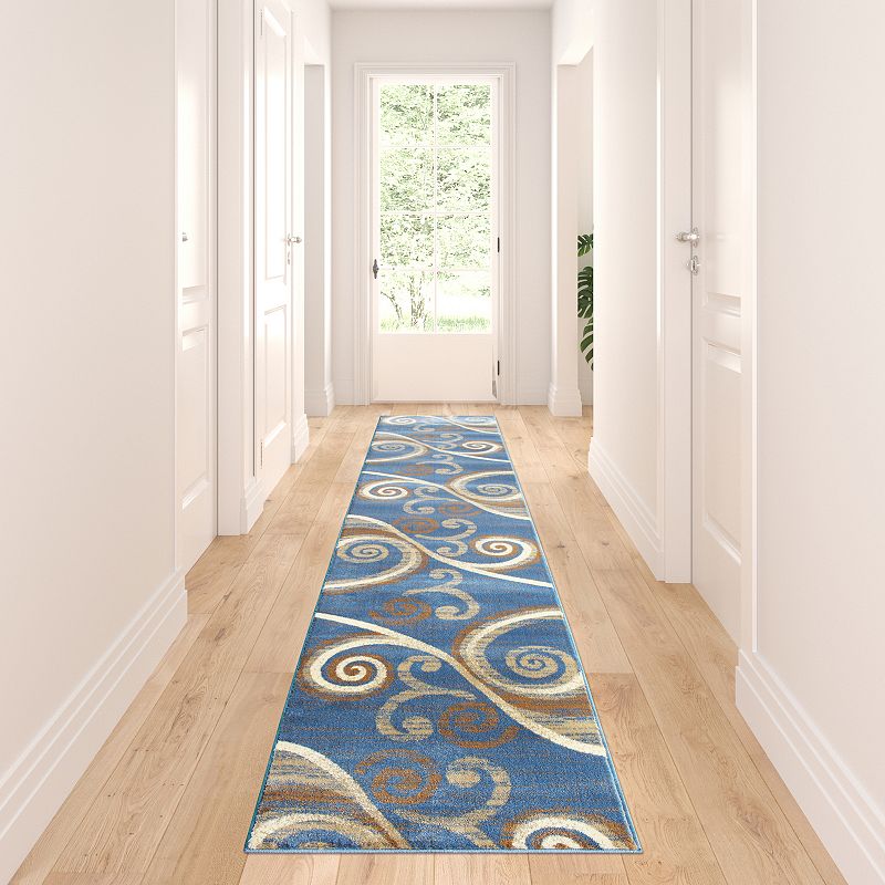 Masada Rugs Masada Rugs Stephanie Collection 2'x11' Area Rug Runner with Modern Contemporary Design in Blue， Beige and Brown - Design 1100