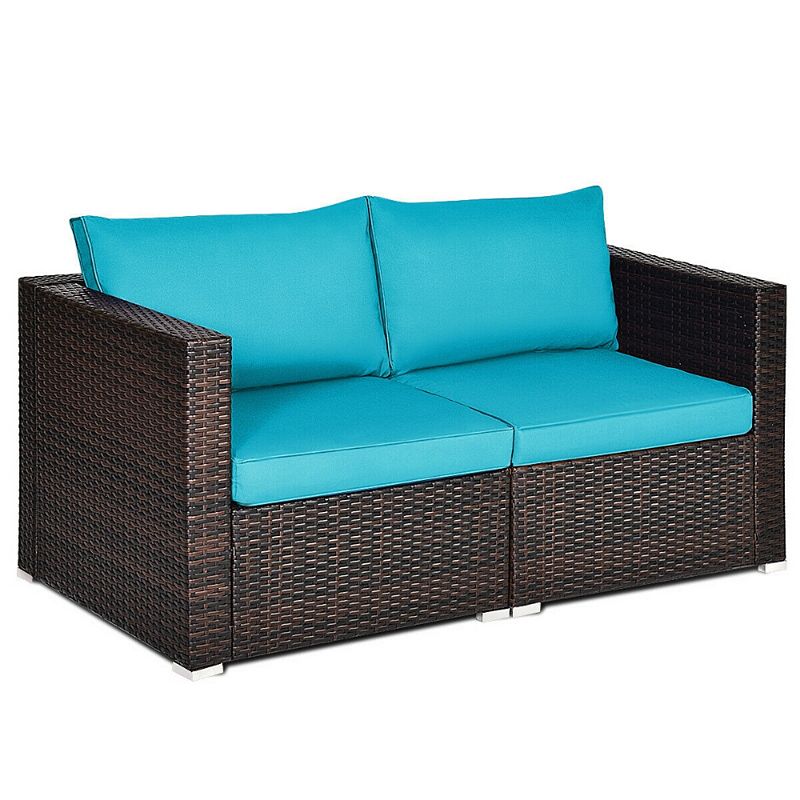 2 PCS Patio Rattan Sectional Conversation Sofa Set