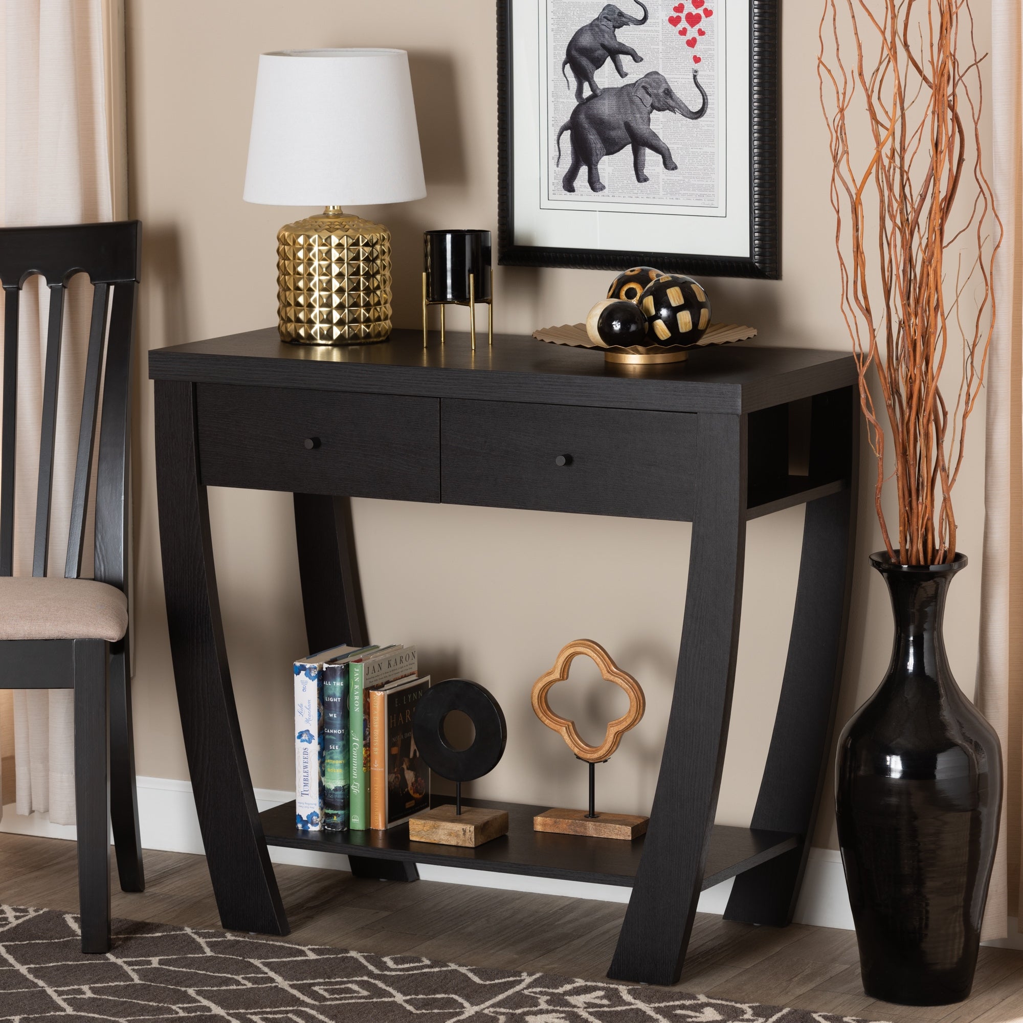 Capote Modern and Contemporary Dark Brown Finished Wood Console Table