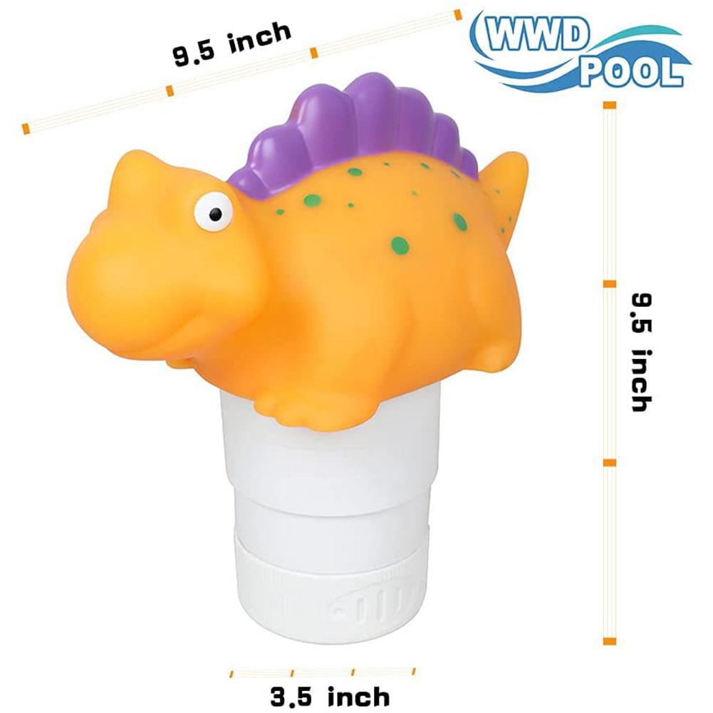 WWD POOL Premium Animal Floating Pool Chlorine Dispenser for Chemical Tablets Fits 3" Tabs Bromine Holder Yellow Dinosaur