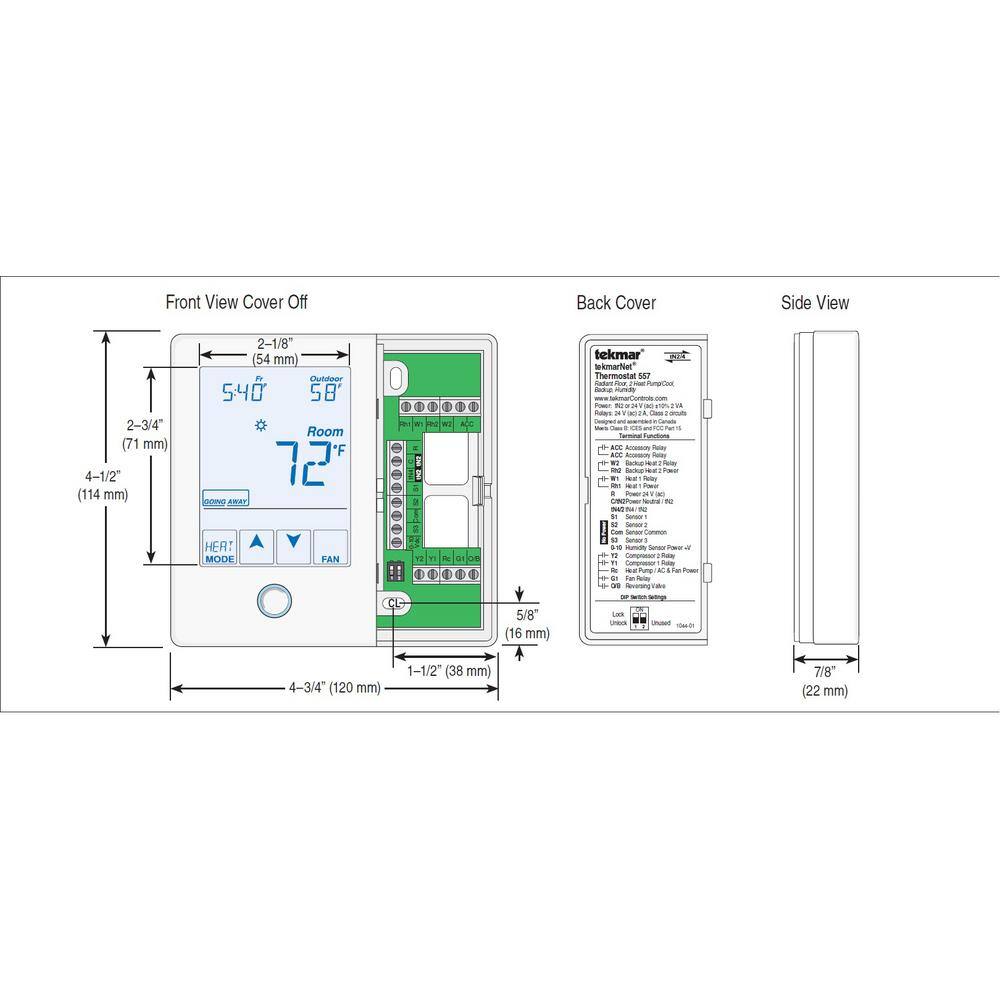 tekmar 7-Day 2-Heat PumpCool Backup Humidity 2-Stage Programmable Thermostat for Radiant Flooring TEK557