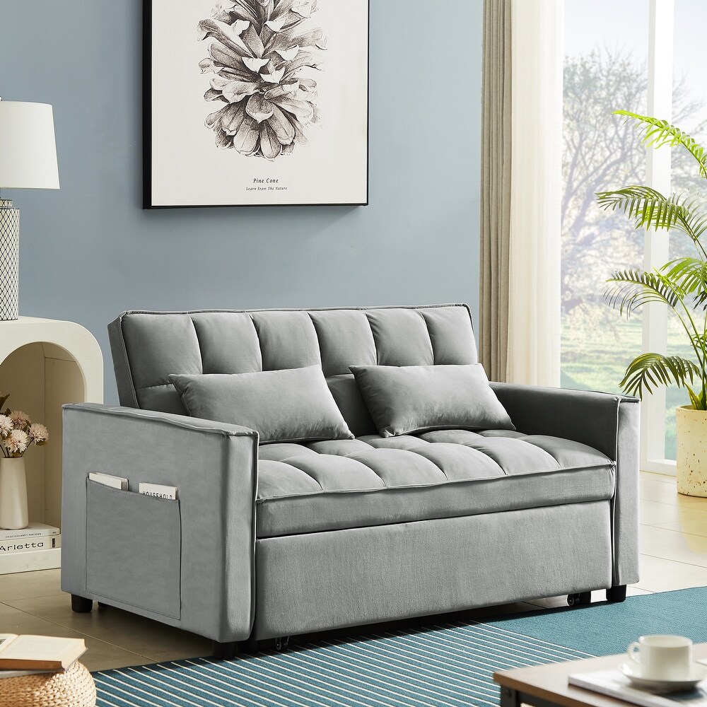 Velvet Convertible Loveseat Sleeper Sofa Couch with Adjustable Backrest