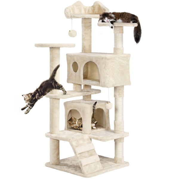 Easyfashion Cat Tree Tower Condo Scratching Post Kitten Furniture， Beige， 54.5