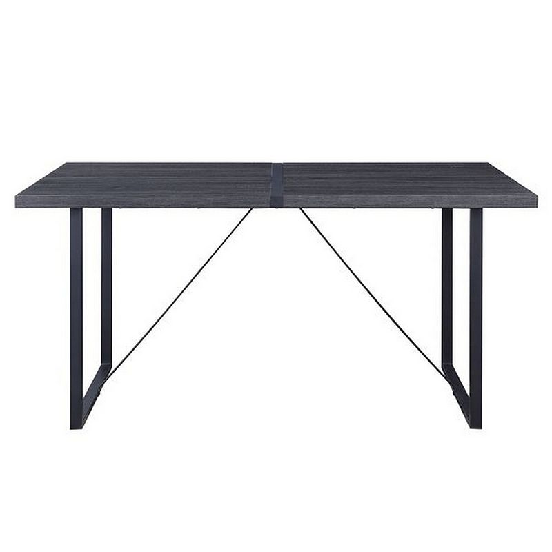 Dining Table with Rectangular Metal Inserted Top and Sled Base， Gray