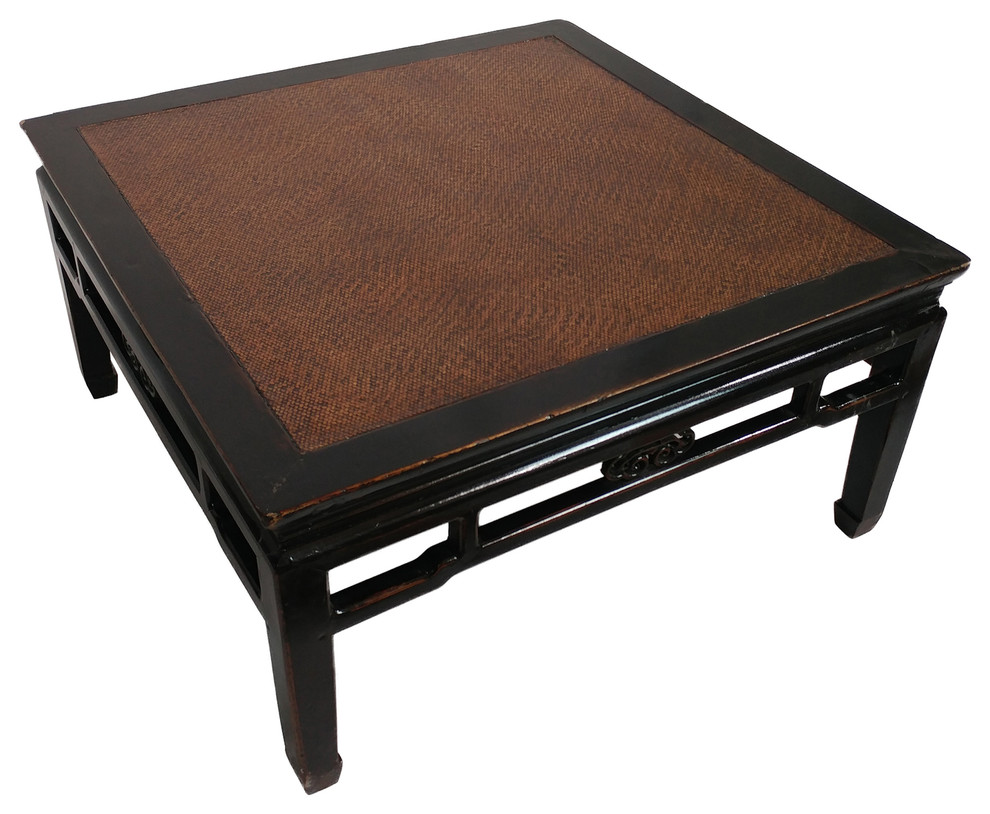 Consigned  Antique Ningbo Carved Coffee Table with Rattan Top   Asian   Coffee Tables   by Redd Furnishings  Houzz